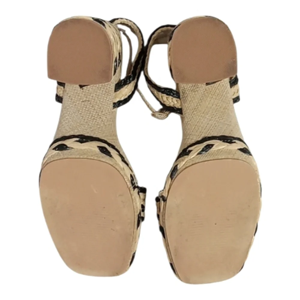 Matisse Lyla Woven Raffia Platform Sandals Natural/Black Block Heel Sz 8